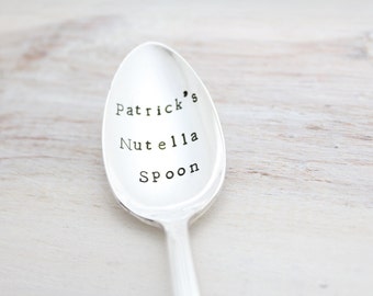 Custom Name Nutella Spoon Hand Stamped on Silver plated , Stamped Flatware & Silverware, Nutella Lover Gift, Nutella Gift, Customize