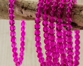 6mm Czech Glass Magenta Druk Beads, 4324, Magenta 6mm Smooth Round Beads, 30 Beads - Fuchsia Druk Beads