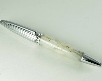 Handmade Mini Pen - Ballpoint Pen in Alabaster Casting and Chrome Plating, Handcrafted Swarovski Pen, Pen Gift, Pen, Handturned Pen
