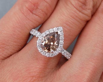 1.67 ctw Pear Shape Diamond Ring Chocolate/SI1 Clarity Enhanced Center Diamond