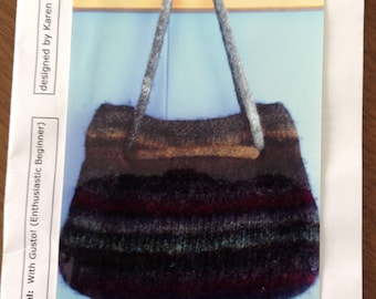 SheepStrings Felted Purse, felted wool purse, drawstring purse, wool purse, knitted purse, wool felting,