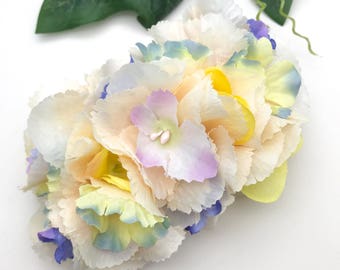 Handmade Light Peach & Pastel Hydrangea Cluster Hair Flower Clip