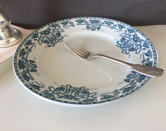 French antique ironstone blue/green transferware plate - Large plate - Transferware dish -