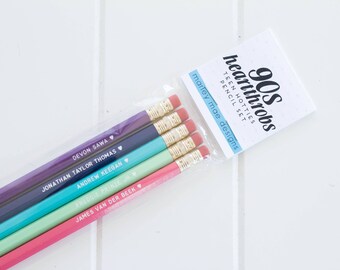 90s heartthrobs pencil set, funny pencils, 90's nostalgia, novelty gift, back to school supply