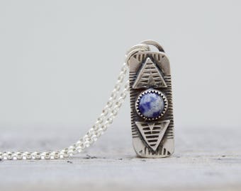 Blue Lapis Sterling Silver Necklace . Hand Stamped . Sterling Necklace .Rustic. Necklace.