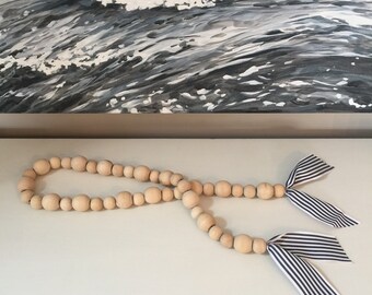 Wood Bead Garland - Burlap lace garland - Nautical Garland