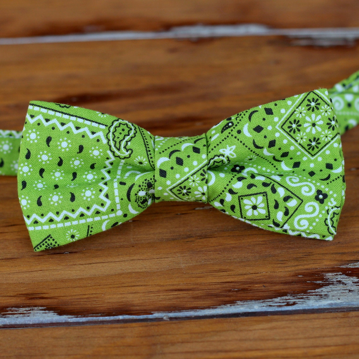 Mens Green Bandana Print Bow Tie paisley green cotton rustic