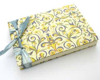Summer Notebook, Small Handmade Wedding Guest Book, Gift for Her, Blue Flowered Journal, Gender Neutral Baby Shower Guest Book