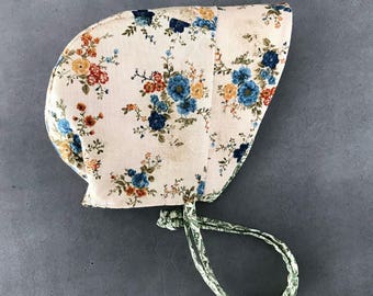 Boho Baby Bonnet - Reversible Bonnet - Floral Sun Bonnet - Spring Sun Hat - Easter Bonnet - Baby Girl Gift - Green Bonnet - wildflower gift