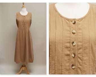 Vintage 80s Jumper ⎮ 1980s Corduroy Dress ⎮ Brown Midi Boho Dress