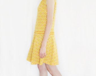 Vintage 60s Dress XL. Space Age Tennis Dress. Orange & Yellow Knit Skater Skirt. Mod Scooter Casual Dress. Mad Men Megan Dress Atlas Israel