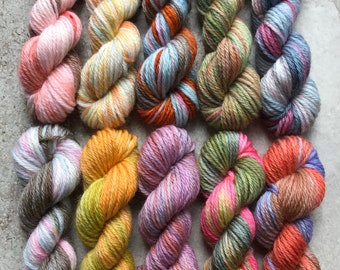 Hand Dyed Sock Yarn Mini Skein Set #162 -- 10 Mini Skeins/25 Yards Each