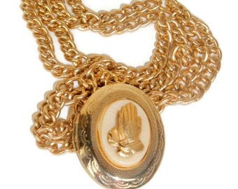 Religious Jewelry, Praying hands, Locket Necklace, Photo Locket, Locket Jewelry, vintage locket, Inspirational gifts, cameo locket