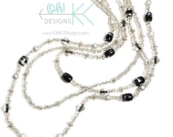Necklace - 3 strand in black, clear, silver