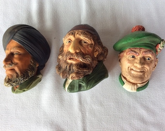 Vintage Bossons figurines wall ornaments old fisherman Fagin Sikh Jock Scotsman