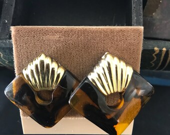 Tortoise Shell Lucite 1980's Pierced Earrings Never Used