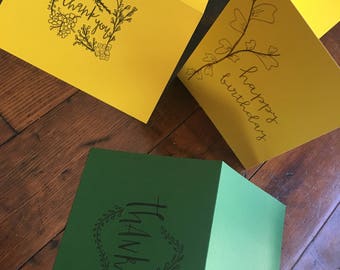 12 (4 x 5.5) notecards with envelopes - Any variation of occasion you'd like!