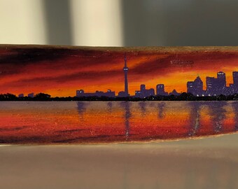 oil on driftwood 'Toronto Skyline'