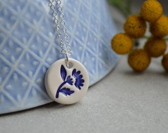 Royal blue necklace, ceramic pendant necklace, delft blue jewelry, ceramic jewellery, bridesmaid gift