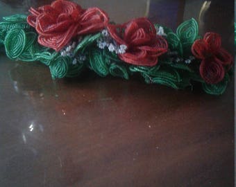 Large Vintage Trio of Red French Beaded Flowers