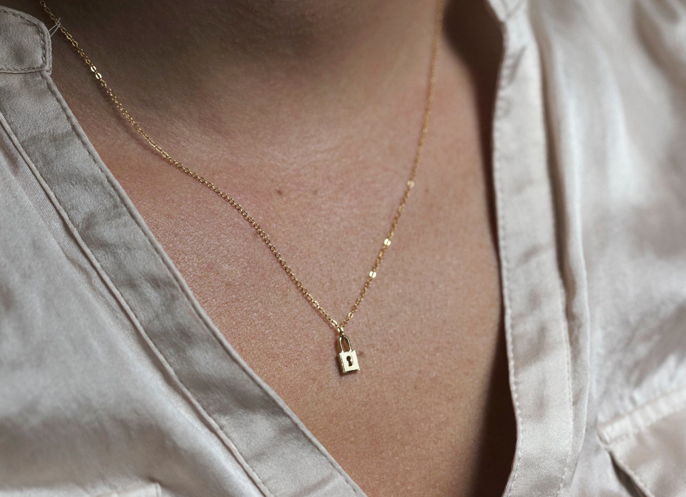 Love lock necklace Luck Lock Gold Necklace Small Lock