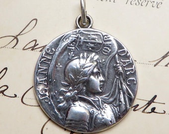 Sterling St Joan of Arc Battle Flag Medal - Patron of strong women, soldiers and France
