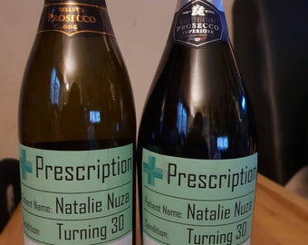Prescription Bottle Labels - perfect for prosecco, wine, spirits or any other bottles - a funny personalised gift