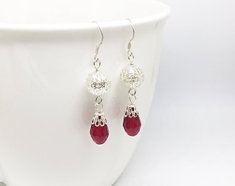 Red Filigree Dangle Earrings
