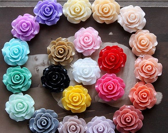 44PCS Wholesale Beautiful Mix Colorful Rose Flower Resin Cabochon -22colors-20mm(CAB-BS-MIXSS)
