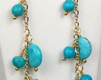 NATURAL! Kingman #1 USA TURQUOISE With 22K Vermeil Earrings 302192A