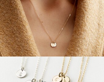 Custom Initial Necklace • Mothers Necklace with Dainty Custom Initials • Personalized Family, Kids Multi-Tag Initial Disk Necklace, LN206_V
