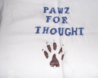 Hand embroidered Tea Towel with ferret on