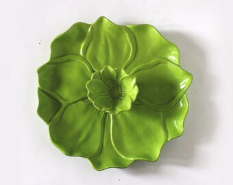 Leaf Shaped Serving Platter with Attached Dish