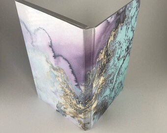 Purple and Gold Marble Effect Magnetic Makeup Palette - Double Sided Print with Large Mirror Z - Gift or Birthday Present