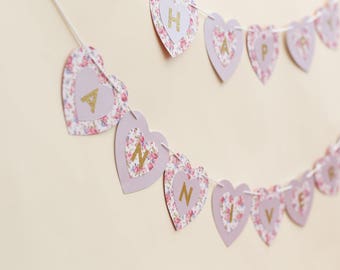 Happy anniversary banner, heart garland, celebration banner, Anniversary