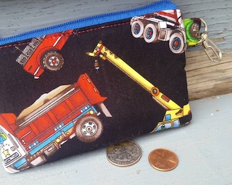 Boy's Coin Purse, Personalized Coin Purse, Dump truck Wallet, Change Purse, Earbud Pouch, Pocket Wallet, Kids Change Purse
