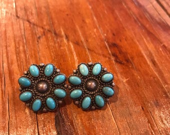 Sterling Silver Sleeping Beauty Turquoise Cluster Earrings