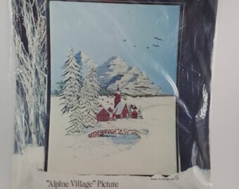 Vintage Paragon Needlecraft Creative Crewel Stitchery Kit, "Alpine Village", Embroidery Kit, Crewel Embroidery, Needlepoint