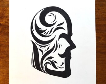 FACE of FOLIAGE ILLUSTRATION!! Original Drawing, Ink on Paper!