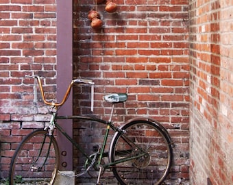 Vintage Cruiser Bike & Industrial Brick Wall in Victoria, Vancouver Island, BC, Architecture Wall Art Square Photograph Print, 6 x 6, 8 x 8