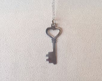 Sterling Silver Flat Key Pendant Necklace **FREE SHIPPING