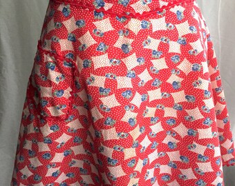 1960's Red, White and Blue patterned and floral half Apron
