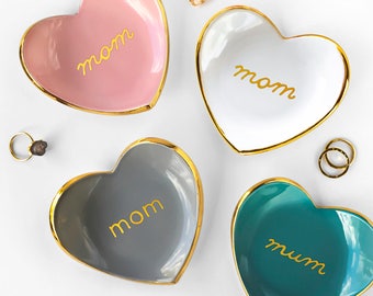 Mom Heart Jewelry Dish, Heart Ceramic Ring Dish - Mother's Day Gift , Valentine's Day, Ring Holder, Anniversary, Engagement Gift, Modern Mud