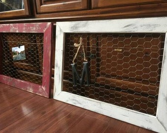 Distressed Chicken Wire Frame (20"x26" outside dimension) for photos and home decor spaces, Farmhouse style, rustic, farmhouse charm