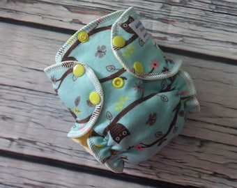 Newborn Fitted - Cloth Diaper - Cotton Velour - Baby Shower Gift - Owls