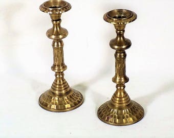 Brass Candlesticks Candle Holders Hammered Beehive Design