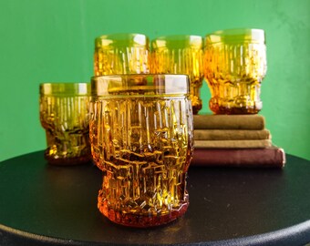 Vintage original Enesco Italy amber drinking glasses - tumblers, 1970's, set of 5