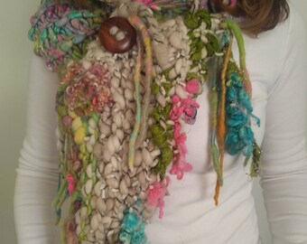 Hooded Shrug made with merino wool bobbles and silk