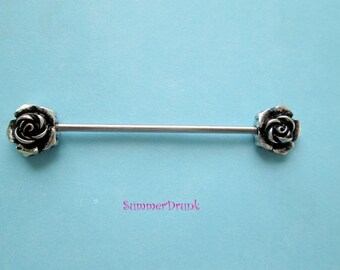 Rose industrial piercing,industrial barbell. 14 ga barbell, body jewelry, body piercing,rose body barbell, industrial body piercing