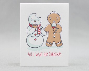 Set of 6 Letterpress Winter Holiday Cards, Snow and Ginger